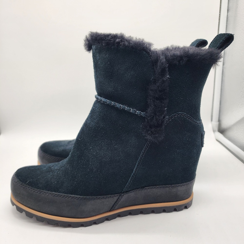UGG Malvella Waterproof Wedge Boots Women 9 Black Suede Sheepskin 1120802